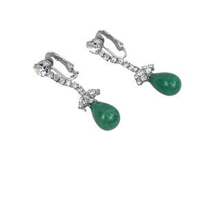 Kramer Green Teardrop Clip-On Earrings With Rhinestones